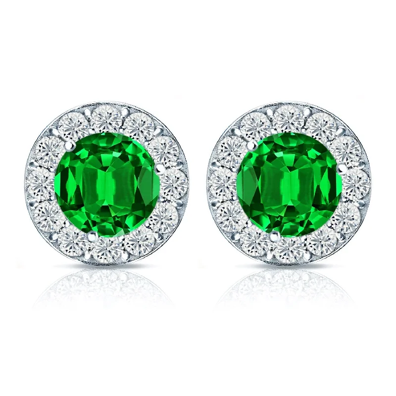 Auriya 14k Gold Lab Grown Gemstone Green Emerald Stud Earrings Round 0.25 to 5.00 ct. tw. Halo Screw-Back