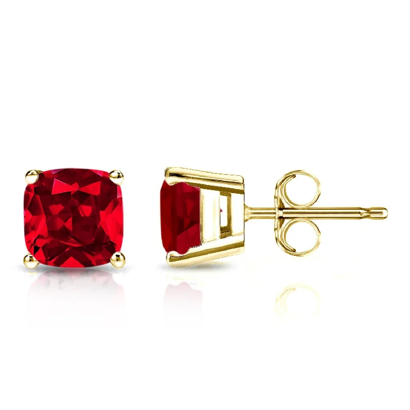 Auriya 14k Gold Lab Grown Gemstone Ruby Stud Earrings Cushion 0.25 to 5.00 ct. tw. 4-Prong Basket Push-Back