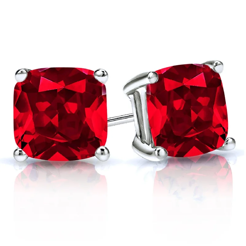 Auriya 14k Gold Lab Grown Gemstone Ruby Stud Earrings Cushion 0.25 to 5.00 ct. tw. 4-Prong Basket Screw-Back