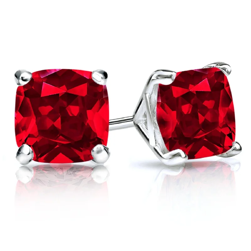 Auriya 14k Gold Lab Grown Gemstone Ruby Stud Earrings Cushion 0.25 to 5.00 ct. tw. 4-Prong Martini Push-Back