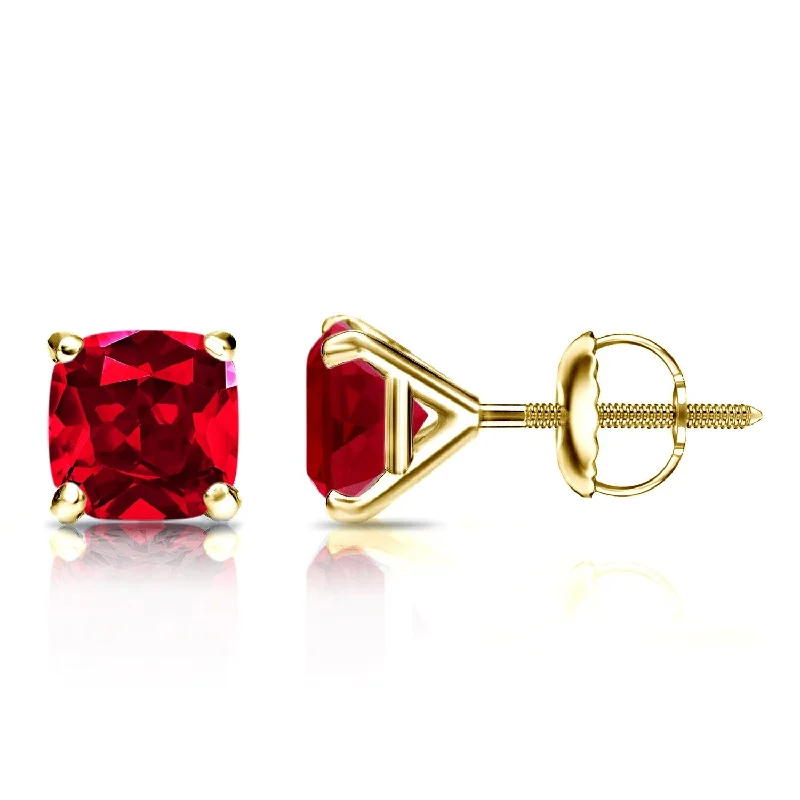 Auriya 14k Gold Lab Grown Gemstone Ruby Stud Earrings Cushion 0.25 to 5.00 ct. tw. 4-Prong Martini Screw-Back