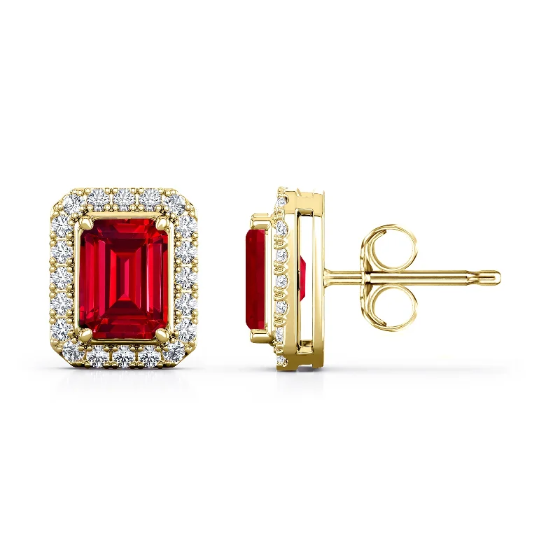 Auriya 14k Gold Lab Grown Gemstone Ruby Stud Earrings Emerald 0.25 to 5.00 ct. tw. Halo Push-Back