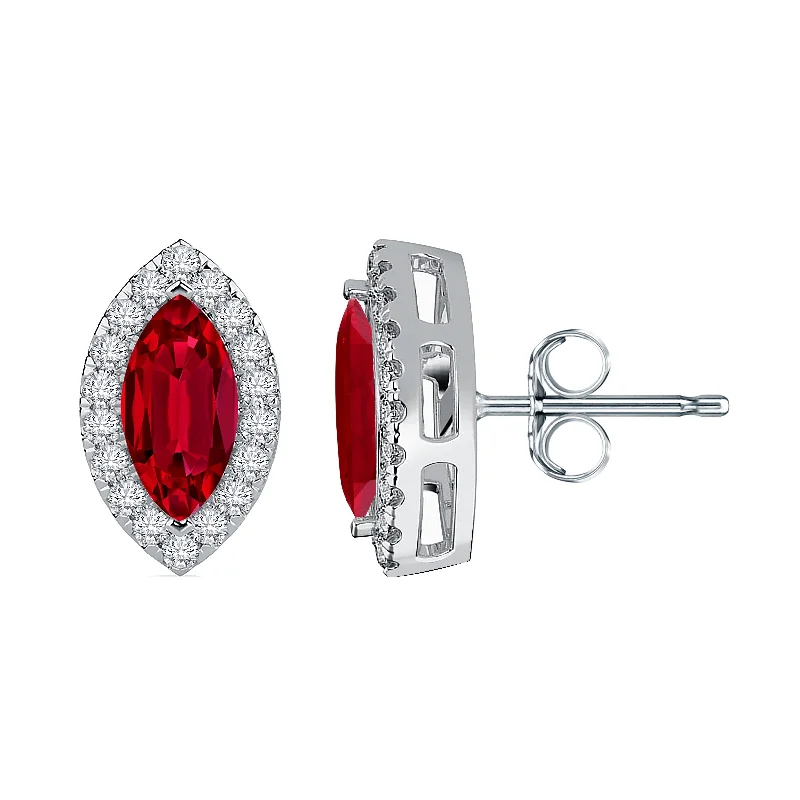 Auriya 14k Gold Lab Grown Gemstone Ruby Stud Earrings Marquise 0.25 to 5.00 ct. tw. Halo Push-Back