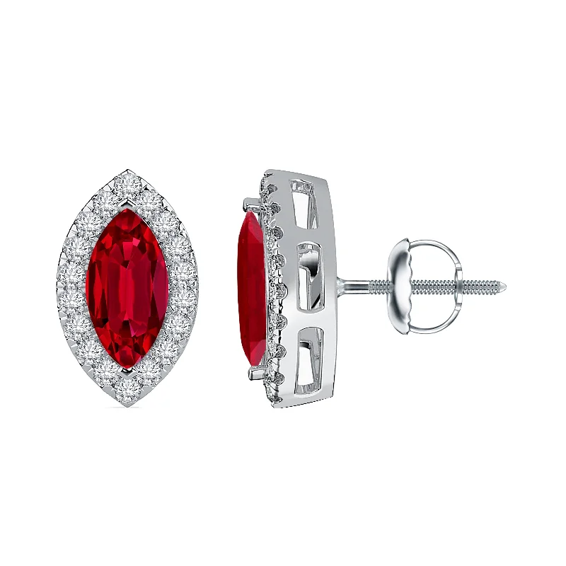 Auriya 14k Gold Lab Grown Gemstone Ruby Stud Earrings Marquise 0.25 to 5.00 ct. tw. Halo Screw-Back