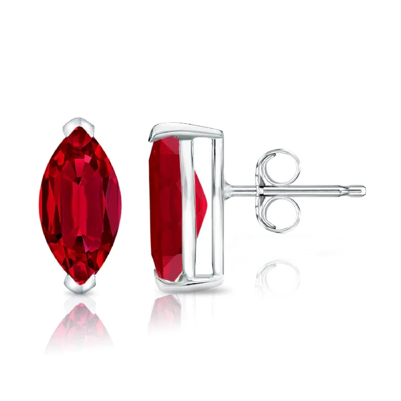 Auriya 14k Gold Lab Grown Gemstone Ruby Stud Earrings Marquise 0.25 to 5.00 ct. tw. V-End Prong Push-Back