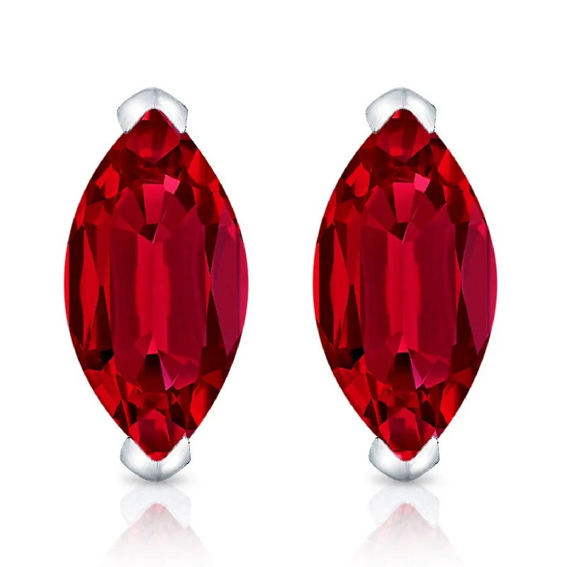 Auriya 14k Gold Lab Grown Gemstone Ruby Stud Earrings Marquise 0.25 to 5.00 ct. tw. V-End Prong Screw-Back