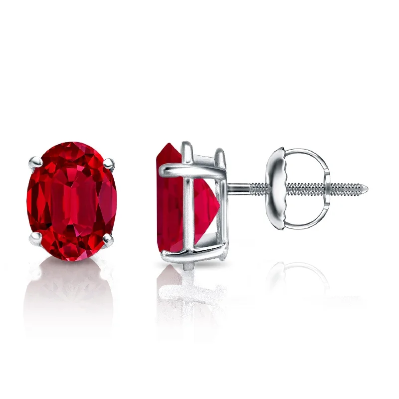 Auriya 14k Gold Lab Grown Gemstone Ruby Stud Earrings Oval 0.25 to 5.00 ct. tw. 4-Prong Basket Screw-Back