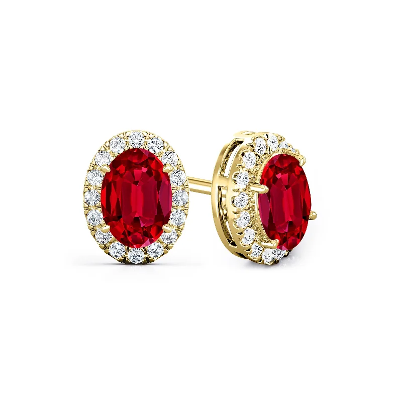 Auriya 14k Gold Lab Grown Gemstone Ruby Stud Earrings Oval 0.25 to 5.00 ct. tw. Halo Push-Back