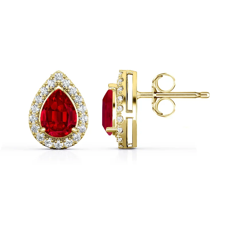 Auriya 14k Gold Lab Grown Gemstone Ruby Stud Earrings Pear 0.25 to 5.00 ct. tw. Halo Push-Back