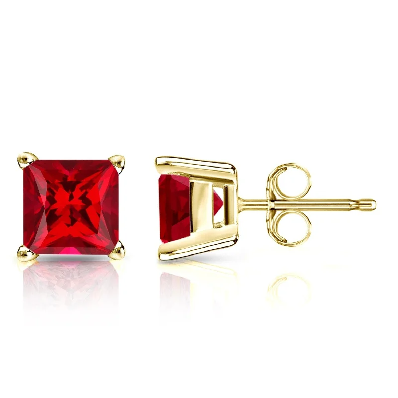 Auriya 14k Gold Lab Grown Gemstone Ruby Stud Earrings Princess 0.25 to 5.00 ct. tw. 4-Prong Basket Push-Back