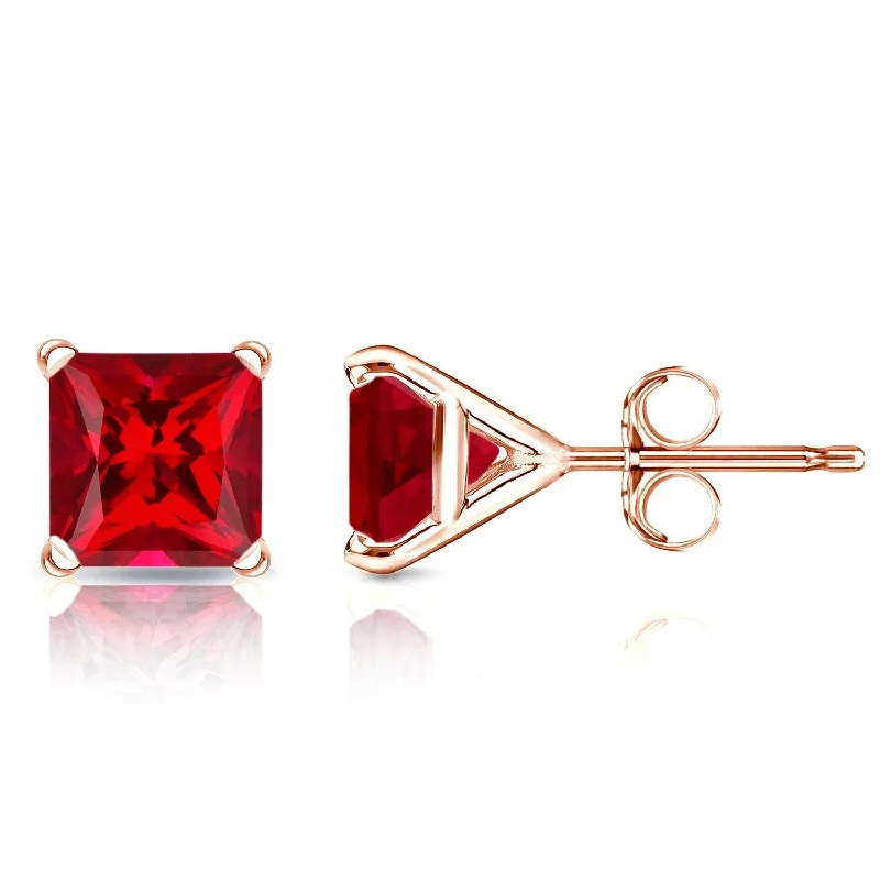 Auriya 14k Gold Lab Grown Gemstone Ruby Stud Earrings Princess 0.25 to 5.00 ct. tw. 4-Prong Martini Push-Back