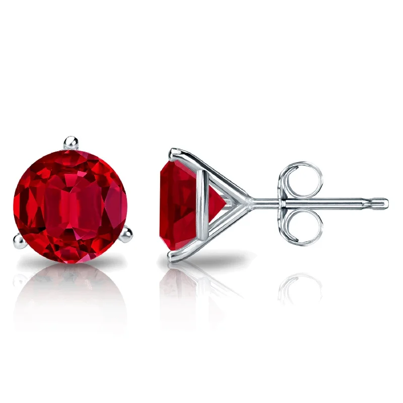 Auriya 14k Gold Lab Grown Gemstone Ruby Stud Earrings Round 0.25 to 5.00 ct. tw. 3-Prong Martini Push-Back