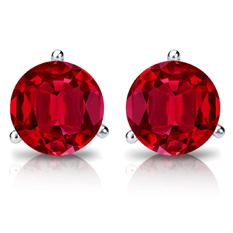 Auriya 14k Gold Lab Grown Gemstone Ruby Stud Earrings Round 0.25 to 5.00 ct. tw. 3-Prong Martini Screw-Back