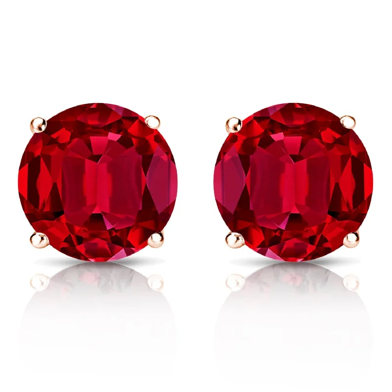 Auriya 14k Gold Lab Grown Gemstone Ruby Stud Earrings Round 0.25 to 5.00 ct. tw. 4-Prong Basket Push-Back