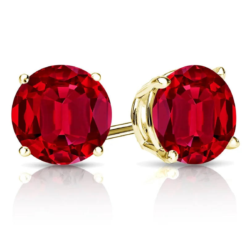 Auriya 14k Gold Lab Grown Gemstone Ruby Stud Earrings Round 0.25 to 5.00 ct. tw. 4-Prong Basket Screw-Back