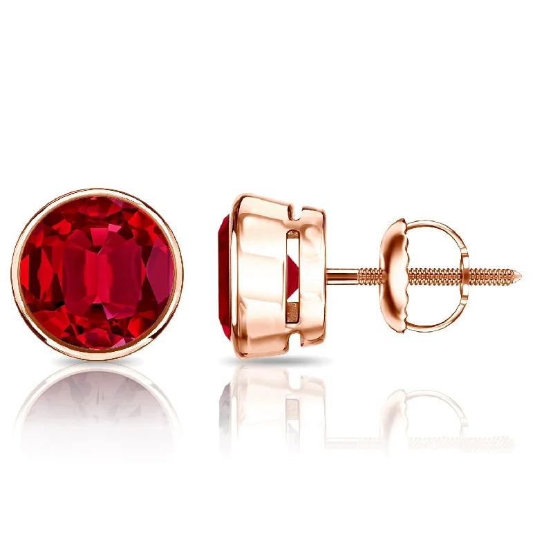 Auriya 14k Gold Lab Grown Gemstone Ruby Stud Earrings Round 0.25 to 5.00 ct. tw. Bezel Screw-Back