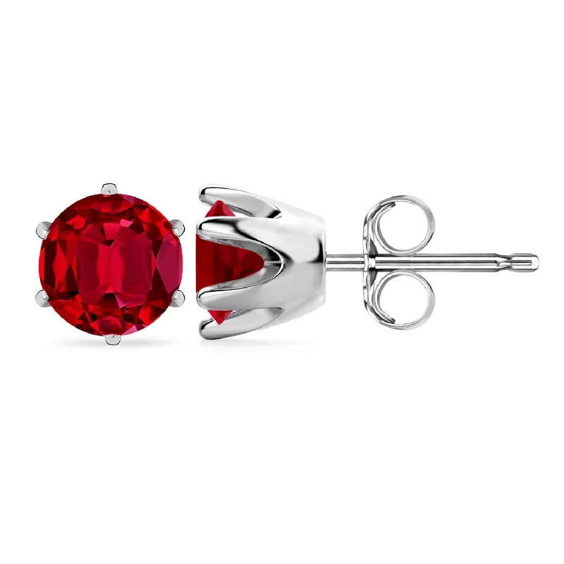 Auriya 14k Gold Lab Grown Gemstone Ruby Stud Earrings Round 0.25 to 5.00 ct. tw. Crown Push-Back