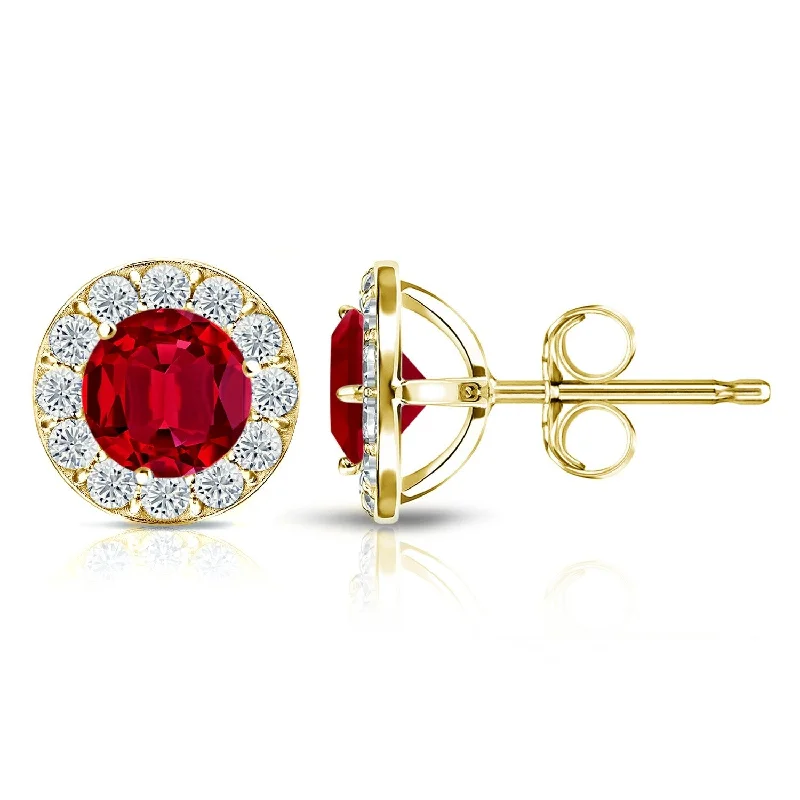 Auriya 14k Gold Lab Grown Gemstone Ruby Stud Earrings Round 0.25 to 5.00 ct. tw. Halo Push-Back