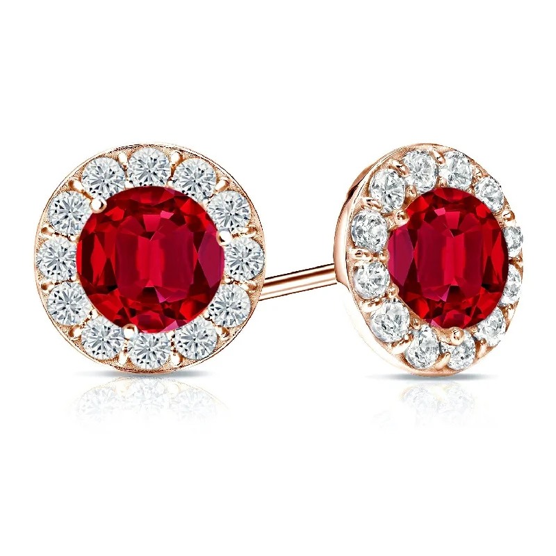 Auriya 14k Gold Lab Grown Gemstone Ruby Stud Earrings Round 0.25 to 5.00 ct. tw. Halo Screw-Back