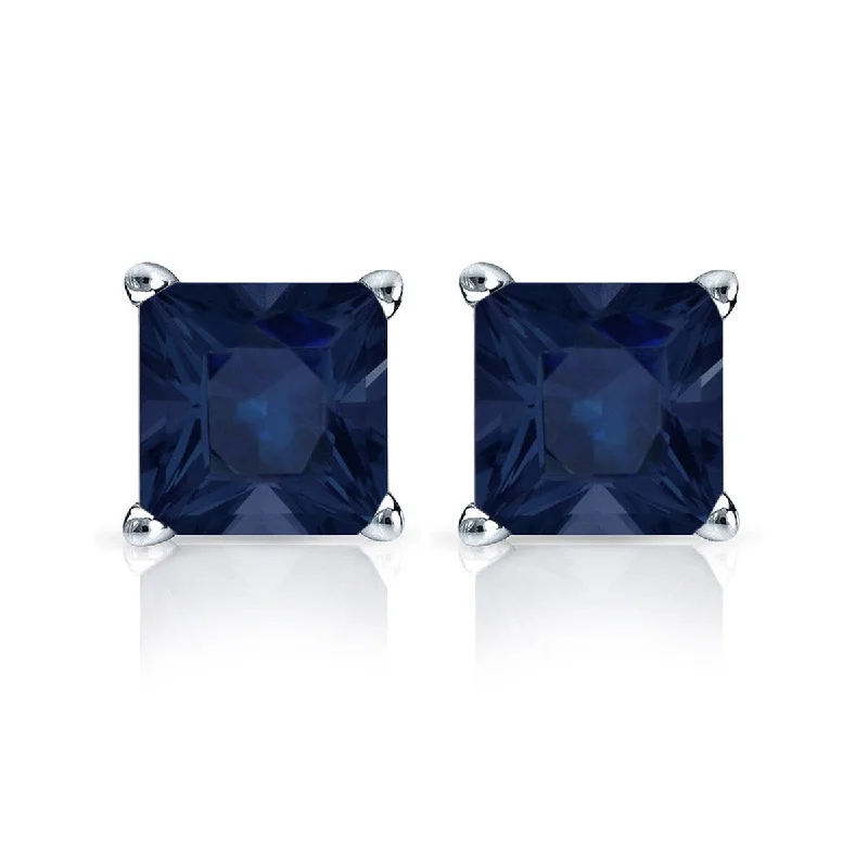 Auriya 14k Gold Princess-cut Sapphire Stud Earrings 1 1/2ct TGW