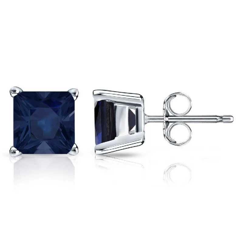 Auriya 14k Gold Princess-cut Sapphire Stud Earrings 2ct TGW