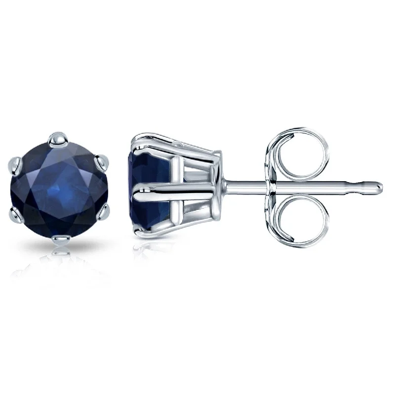 Auriya 14k Gold Round Sapphire Solitaire Stud Earrings 1 1/2ct TGW 6-Prong