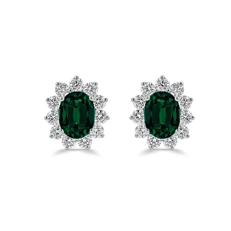 Auriya 2 1/4ct Iconic Oval-cut Emerald Halo Diamond Stud Earrings 1 1/4ctw 18k Gold