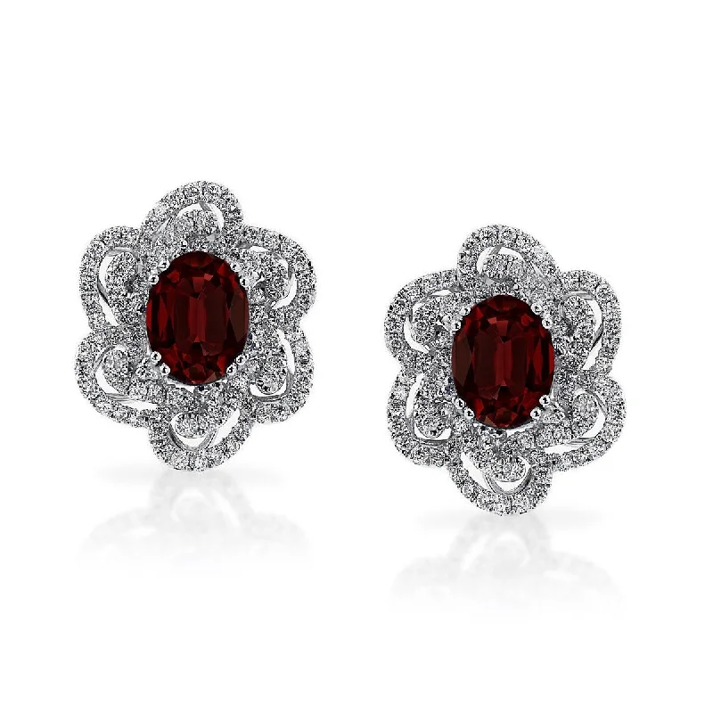 Auriya 3 1/5ct Fancy Oval-cut Garnet Halo Diamond Stud Earrings 9/10ctw 18k Gold