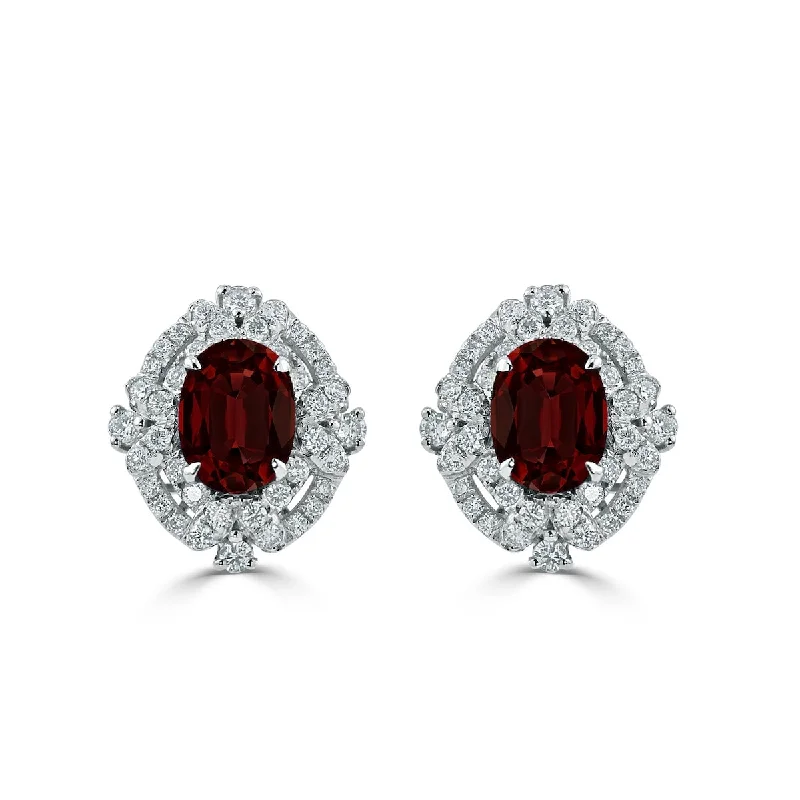 Auriya 3 1/5ct Vintage Oval-cut Garnet Halo Diamond Stud Earrings 5/8ctw 18k Gold