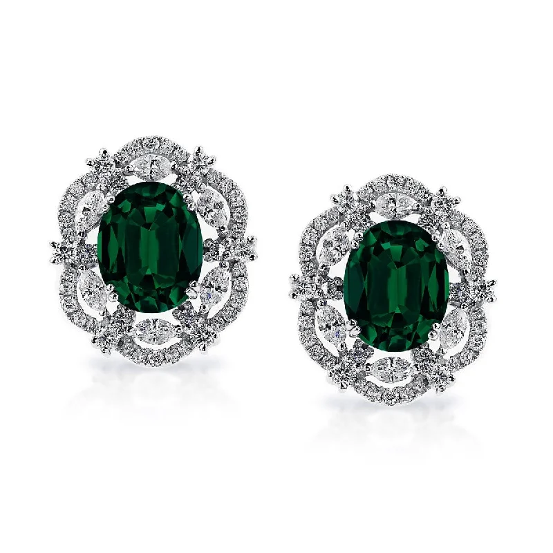 Auriya 4 9/10ct Fancy Oval-cut Emerald Halo Diamond Stud Earrings 1 3/4ctw 18k Gold