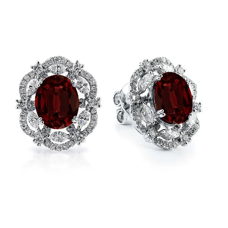 Auriya 5 5/8ct Fancy Oval-cut Garnet Halo Diamond Stud Earrings 1 3/4ctw 18k Gold