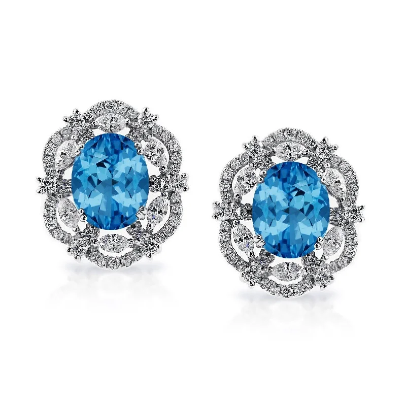 Auriya 6 3/8ct Fancy Oval-cut Blue Topaz Halo Diamond Stud Earrings 1 3/4ctw 18k Gold