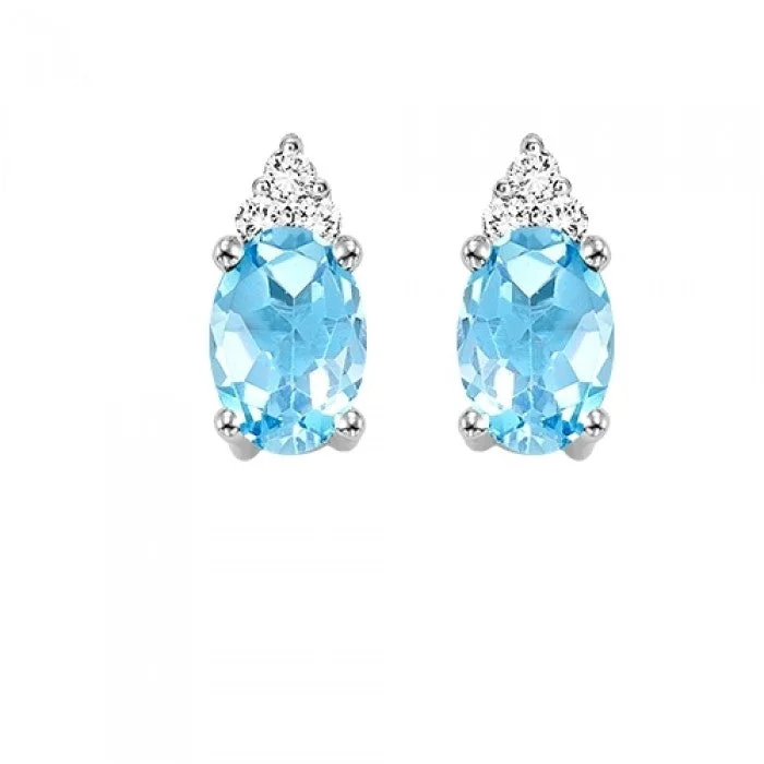 Blue Topaz Stud Earrings with Diamonds