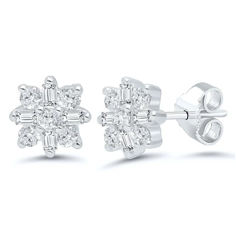 Clustered Diamond Starburst Stud Earrings in 14k White Gold, 0.25 cttw