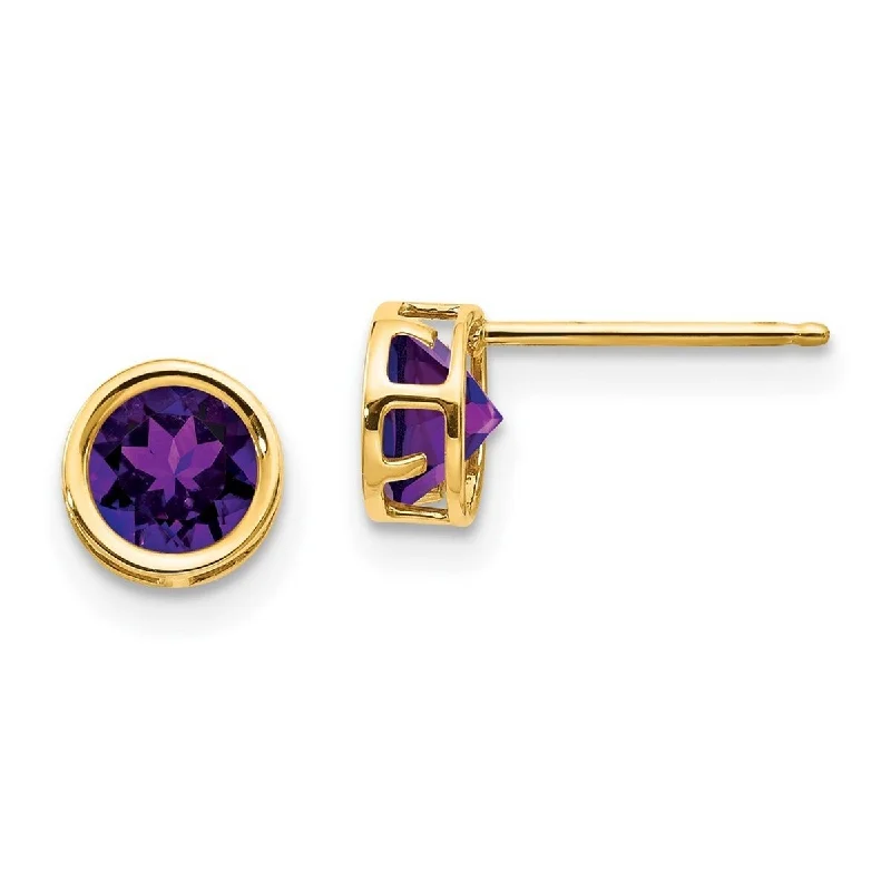 Curata 14k Yellow Gold Polished Post Earrings 5mm Bezel Amethyst Stud Earrings Measures 5x5mm Wide