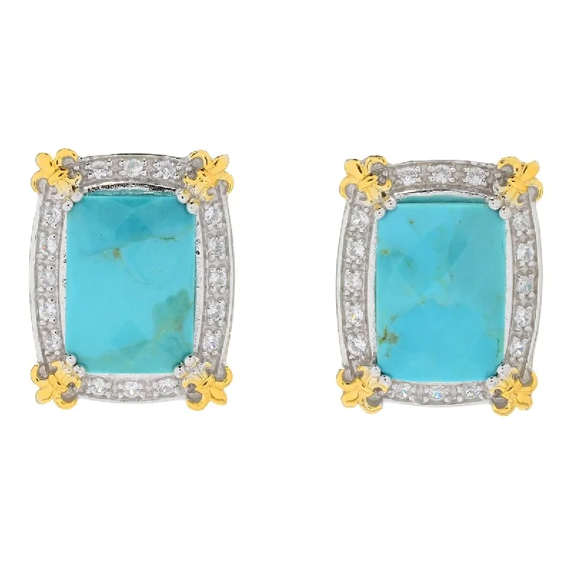 Dallas Prince Mohave Turquoise & White Zircon Stud Earrings w/Omega Backs. Collection: Turquoise Obsession