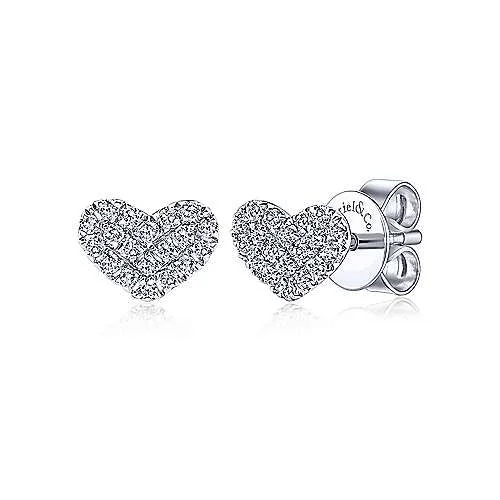 14K White Gold Heart Shaped Pave Diamond Stud Earrings