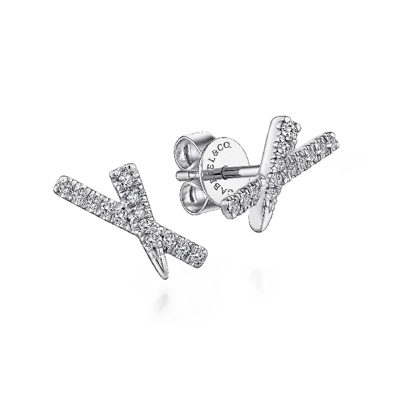 14K White Gold Tapered X Diamond Stud Earrings