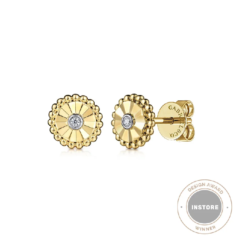 Diamond Cut - 14K White And Yellow Gold Diamond Stud Earrings