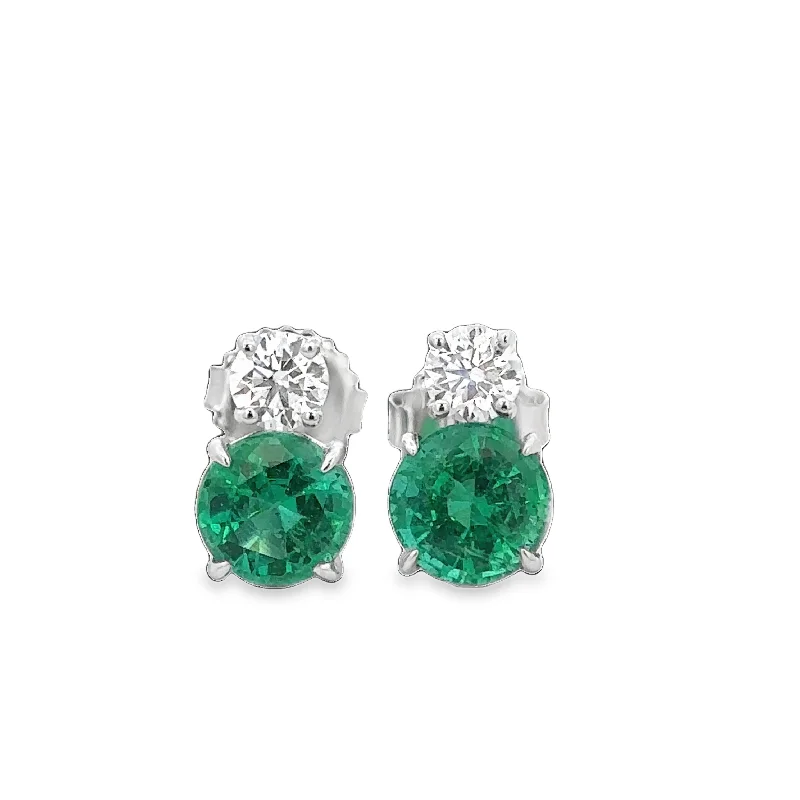 Emerald and Diamond Stud Earrings in White Gold