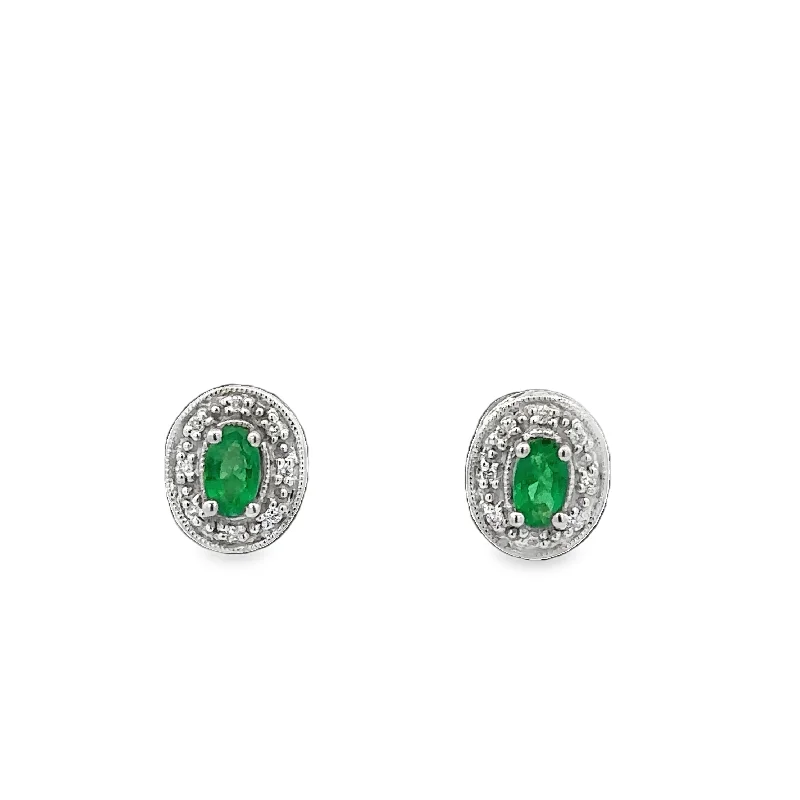 Emerald and Diamond Stud Earrings in White Gold