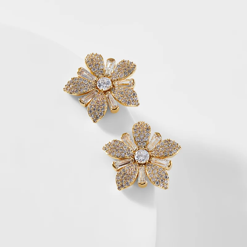 FREYA LARGE PAVE FLOWER STUD EARRINGS