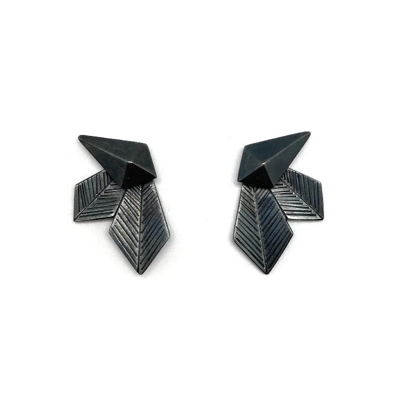 Geometric Silver Faceted Stud Earrings