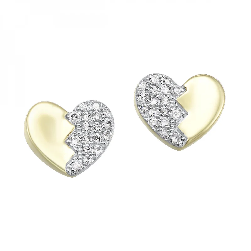 Heart Shaped Diamond Pave Stud Earrings in Yellow Gold