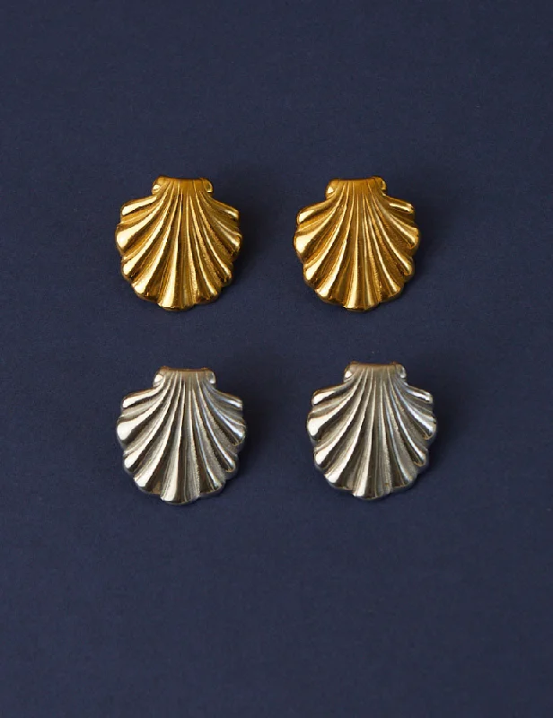 Ibiza Earrings - Sea Shell Stud Earrings Gold and Silver