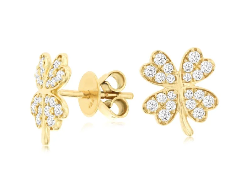 14K Yellow Gold Diamond Flower Stud Earrings