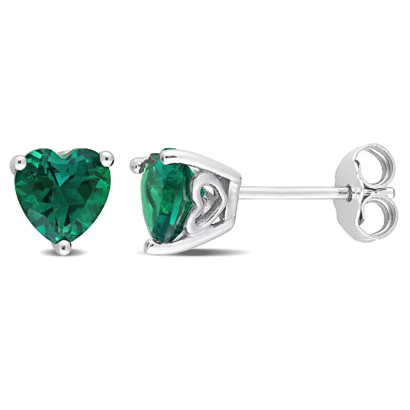 Miadora 1 1/2ct TGW Heart Shape Created Emerald Stud Earrings Sterling Silver