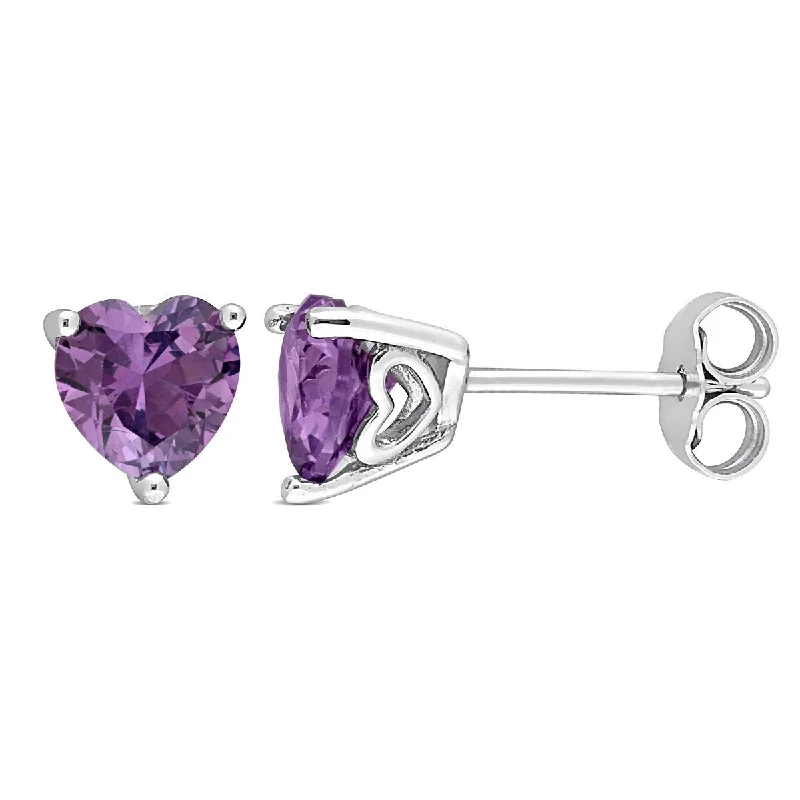 Miadora 2 3/8ct TGW Heart Shape Simulated Alexandrite Stud Earrings Sterling Silver