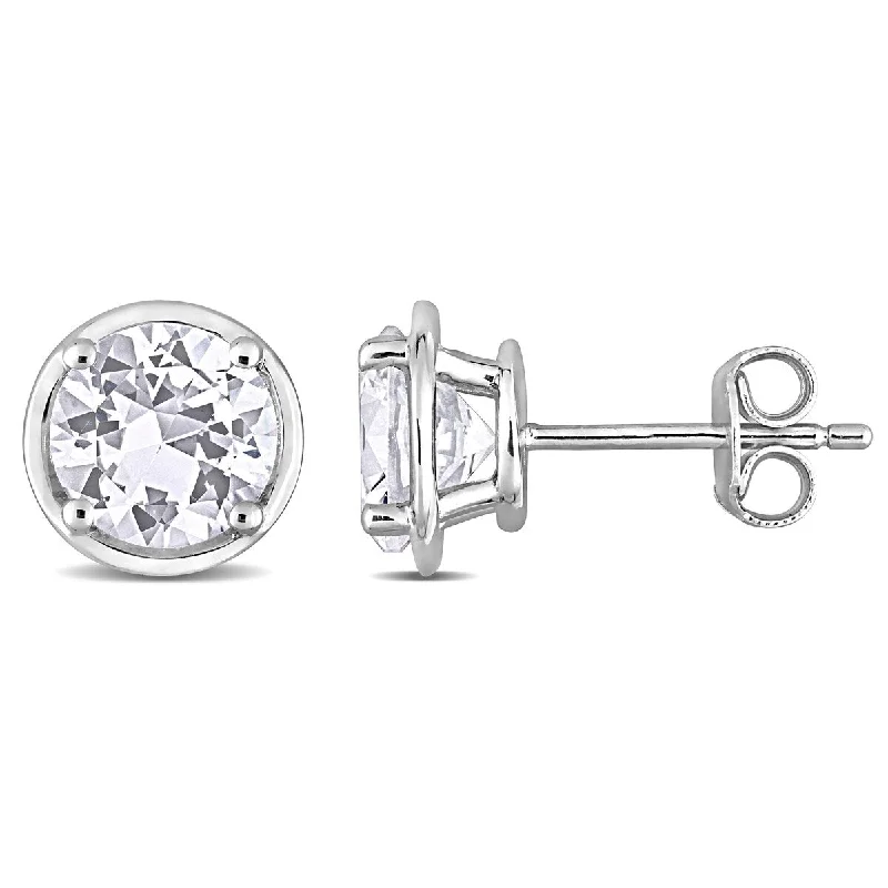 Miadora 3 1/4ct TGW Created White Sapphire Solitaire Bezel Stud Earrings in Sterling Silver