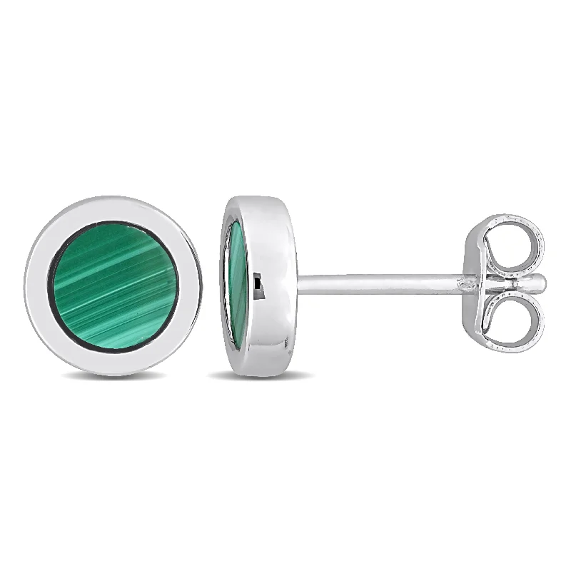 Miadora 5/8 CT TGW Malachite Stud Earrings in Sterling Silver